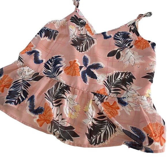 A New Day Ruffled Hem Floral Layered Tank Pink|Blue|Orange w/plaid liner. XS - Picture 7 of 9